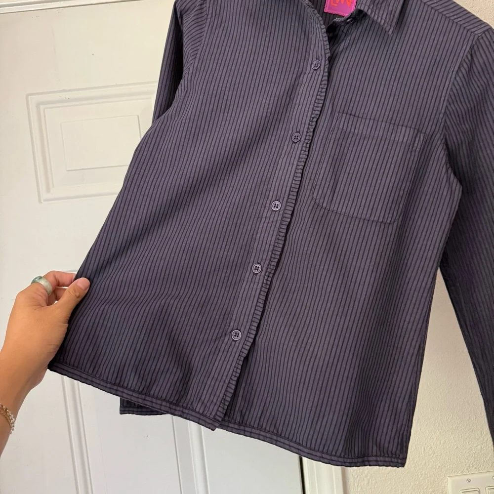 LWN navy indigo striped long sleeve‎ button up shirt